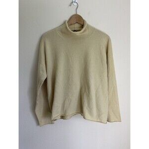 Eileen Fisher Size Small S 100% Cashmere Sweater Pullover Yellow Turtleneck Pale